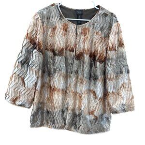 Chicos Travelers Collection Pleated Open Jacket Size 3 Abstract Neutral Pattern